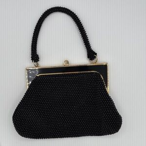 Vintage Elegant Black Beaded Handbag by LA REGALE Ltd. w/gold tone Frame - HOT!